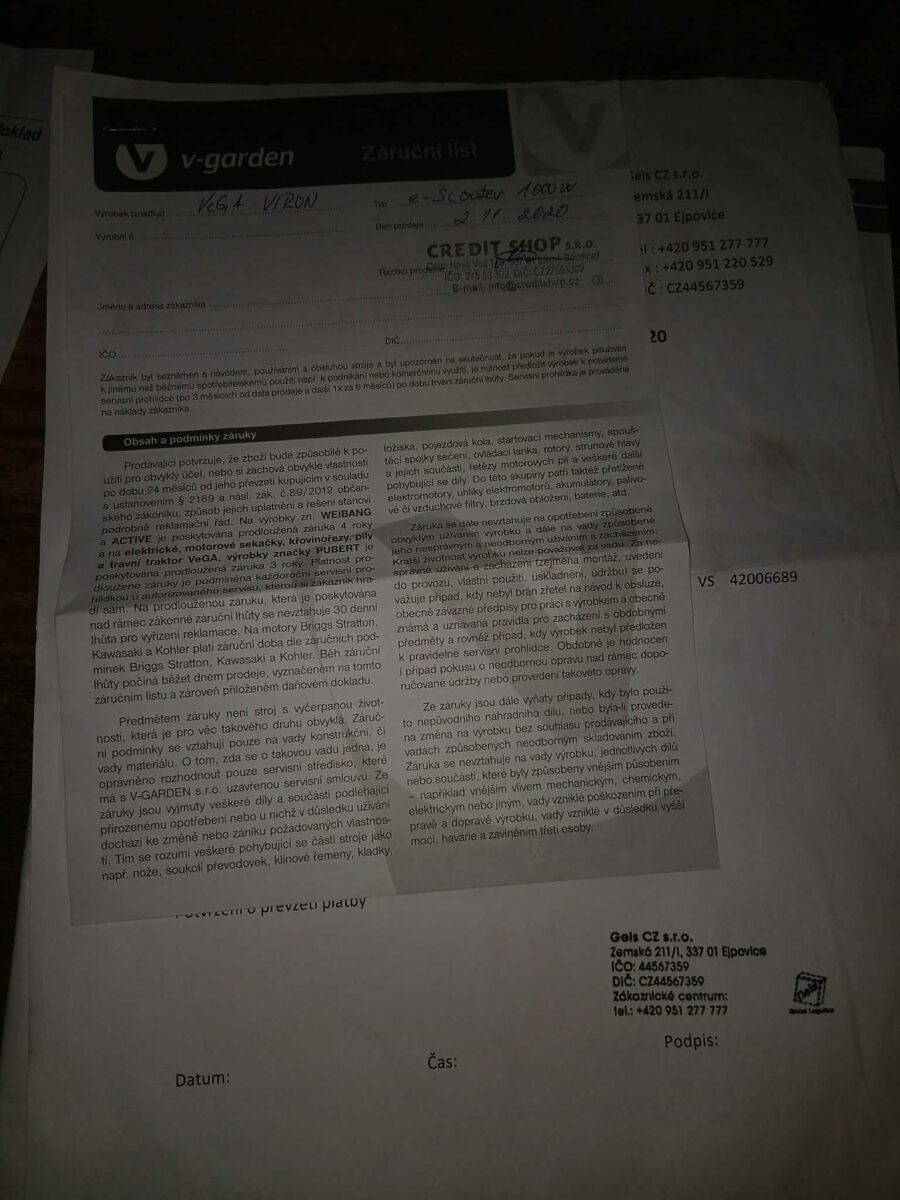 Fotografie potvrzení o platbě s detaily transakce.