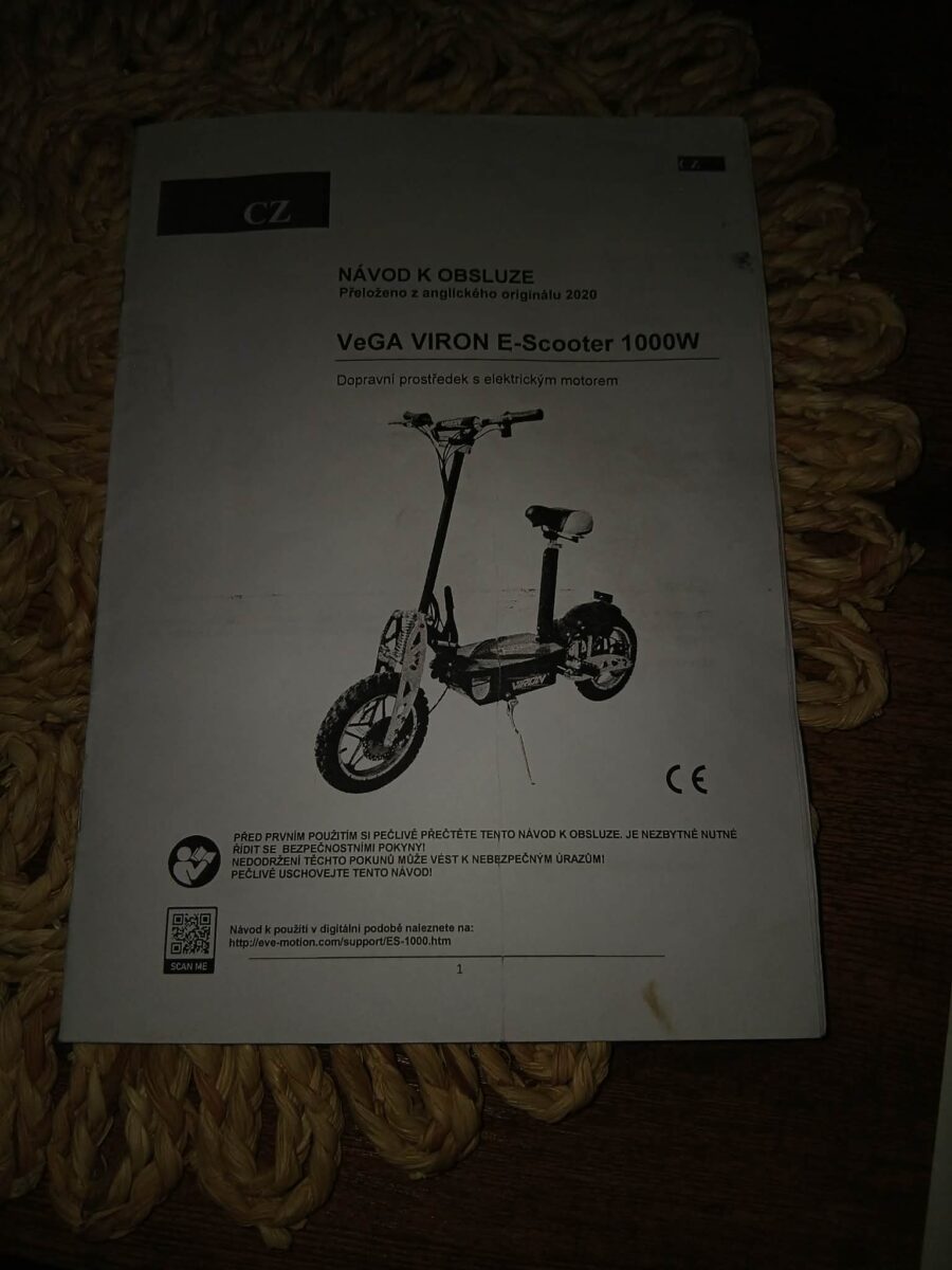 Návod k obsluze elektrického skútru VeGA VIRON 1000W.