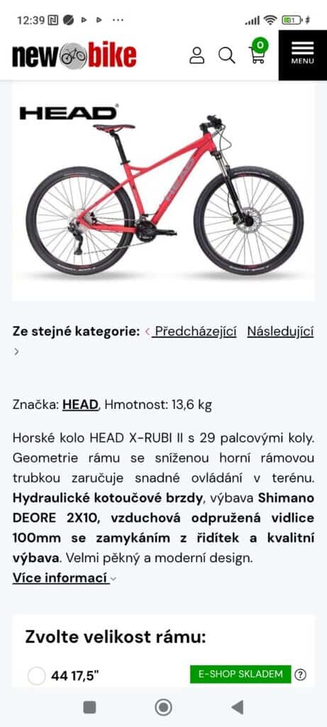 Horské kolo HEAD X-RUBI II 29" s 29 palcovými koly a kvalitní výbavou. Ideální pro náročné terény a.