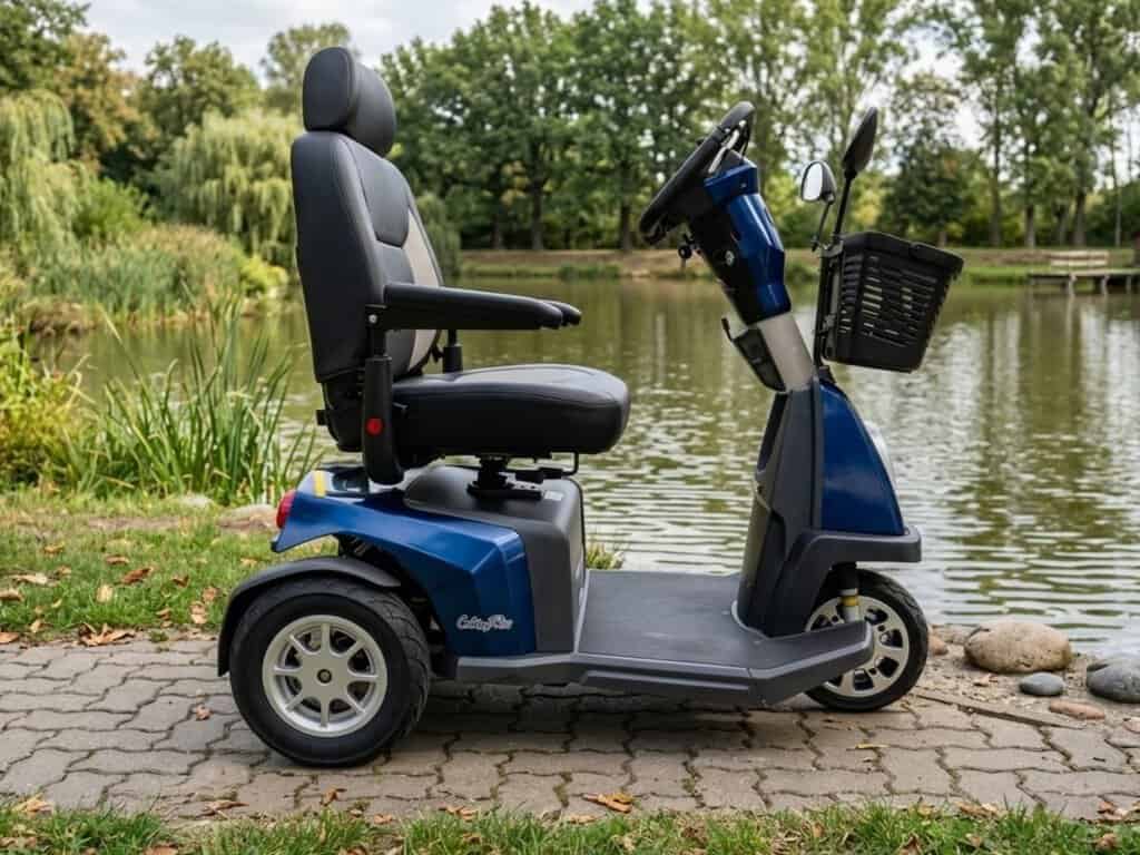 Elektrický skútr na prodej, ideální pro seniory nebo osoby s omezenou pohyblivostí.
